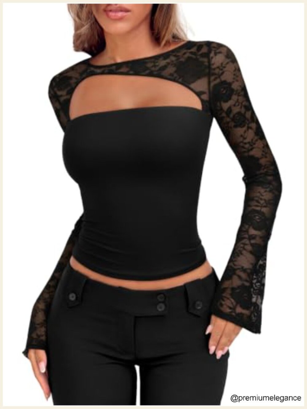 Women's Lace Going Out Top Long Sleeve Y2K Slim Fit Tee